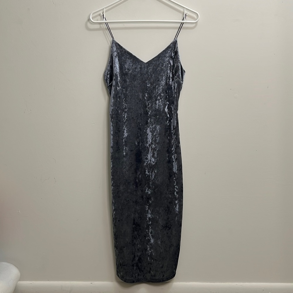Fashion Nova Blue Velvet Spaghetti Strap Midi Dress, Size Small